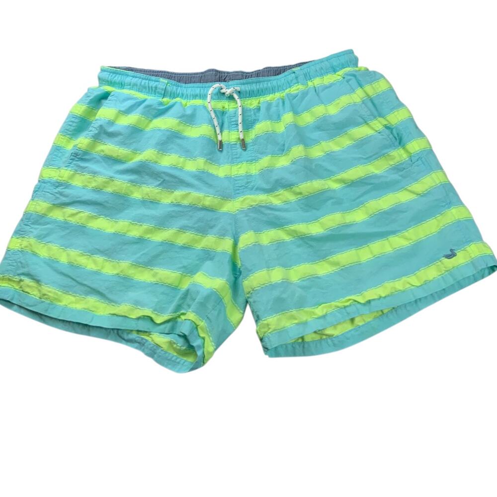 Southern Marsh Swim Trunks Men’s 2XL Blue Green Striped Mesh Lined Drawstring